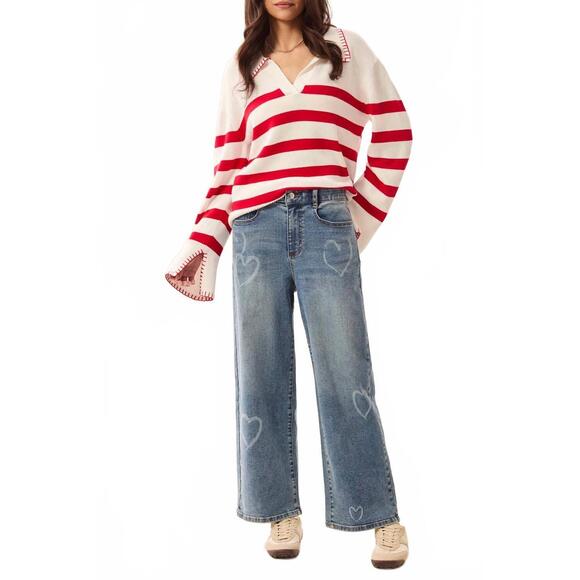 TRIBAL Denim - NEW TRIBAL heart sophia curvy printed super straight ankle jeans in blue